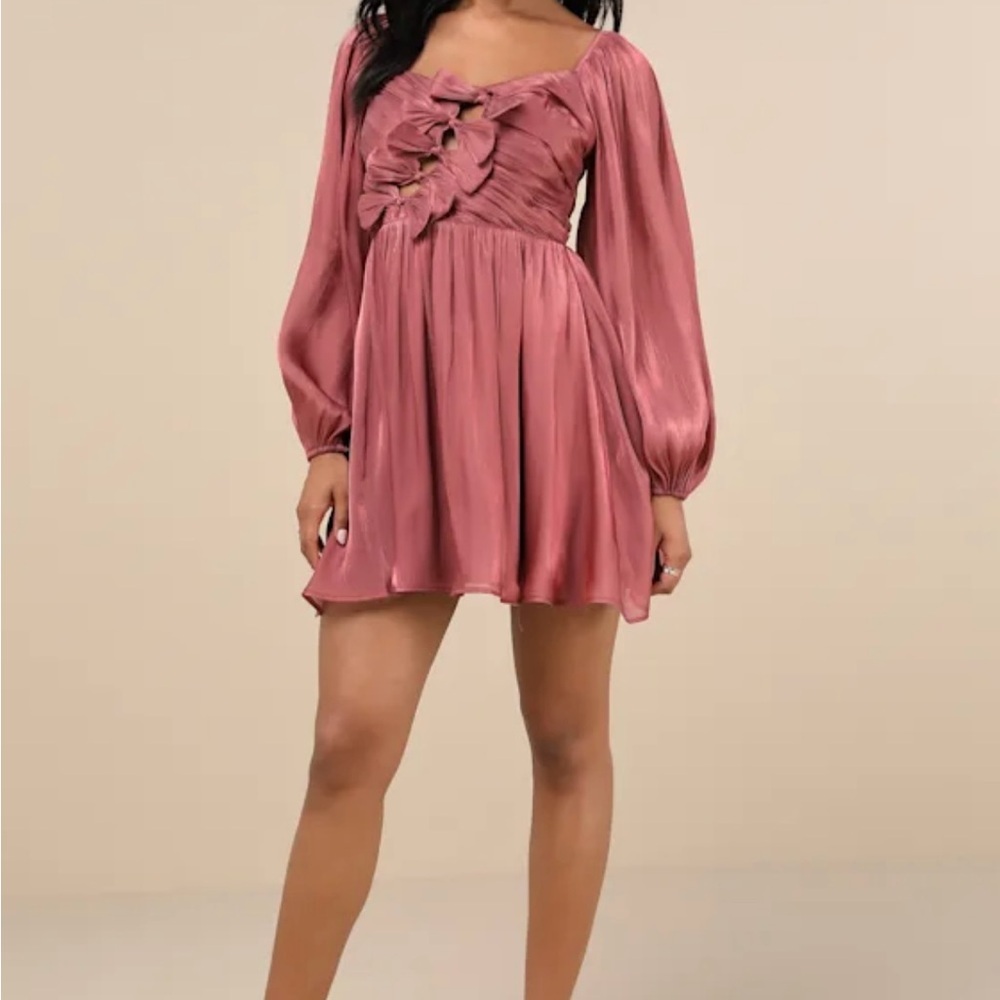 Lulu's Pink Sweetheart Mini Dress with Pleated Bishop Sleeves